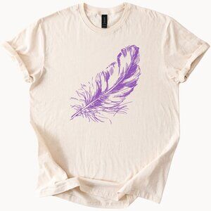 Purple Feather Graphic T-Shirt Soft Casual Top